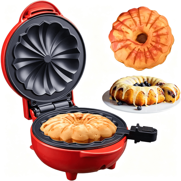 HIBIBUD Mini Cake Maker, Portable Mini Cake Maker Double-Sided Heating, Electric Cupcake Makers for Breakfast, Cake, Snacks Mini Bundt Cake Maker (Red)