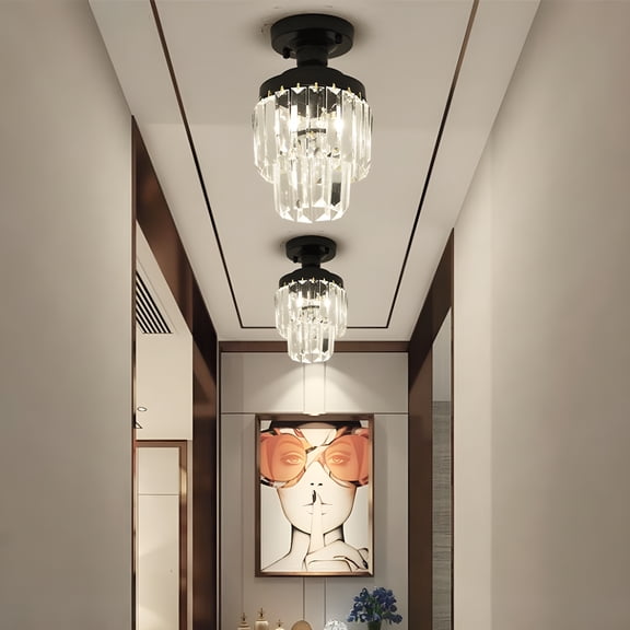 HIBIBUD 2026 New Mini Chandelier Crystal Ceiling Light Semi Flush Mount Ceiling Lighting Fixture Modern Crystal Ceiling Lamp