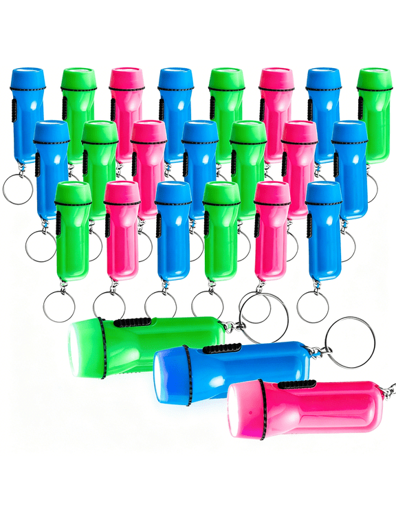 Mini Flashlight Keychain Bulk for Kids - 24 Pieces - Assorted Colors - Plastic Led Flashlight - Keyring - Lightweight and Portable Light - Perfect for Cycling, Camping Party Favors