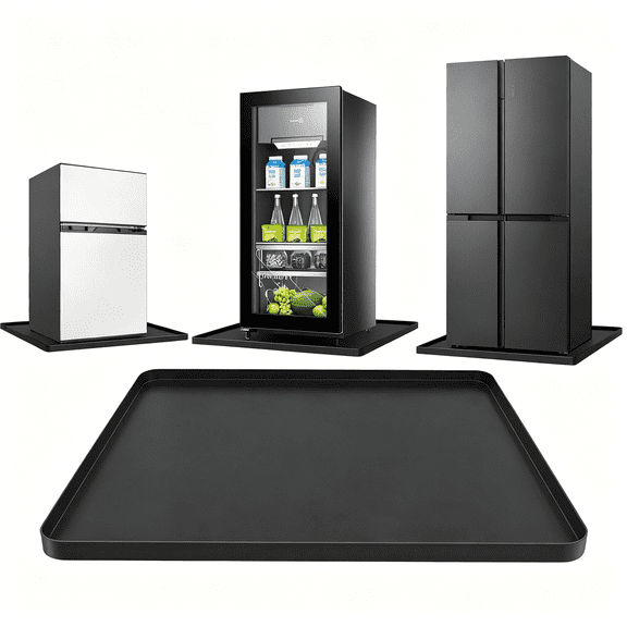 HIBIBUD Mini Fridge Mat, 19.7x19.7x0.6 Inch Non-Slip Thick Under Refrigerator Silicone Mat, Leak-Proof Washer Drip Tray for Carpet Floor Protection, Black