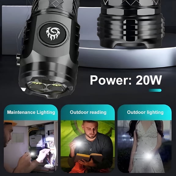 HIBIBUD Mini LED Flashlight Type C Rechargeable, 20W Portable Pen Light with Tail Magnet, 5 Modes Waterproof EDC Torch