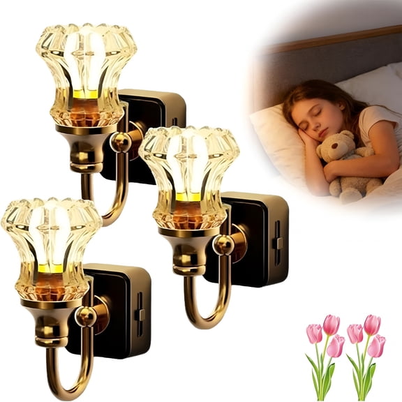 HIBIBUD Mini Sconce Night Light Plug In-Mini Sconce Wall Plug in Night Light(Tulip),Warm Lamp Walls Nightlight,For Bedroom,Bathroom,Hallway,Stairway Dcor(3Pcs)
