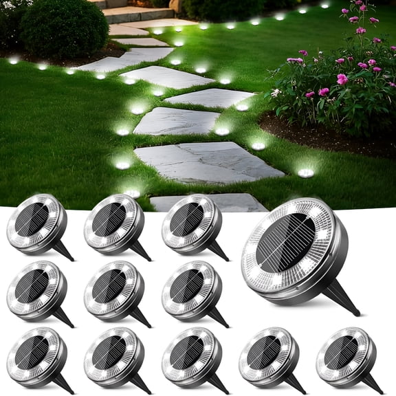 HIBIBUD Mini Solar Ground Lights,12 Pack Flat Solar Disc Lights Outdoor Waterproof,2.3 Inch Small Solar Garden Lights Landscape Lighting for Pathway Garden Yard Lawn Walkway,Cool White