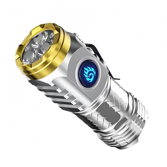 HIBIBUD Mini Torch with Three-Eyed Monster, LED Torch Extremely Bright, Rechargeable Torches with 5 Light Modes, Waterproof Mini Torch for Camping Outdoor (Silver)