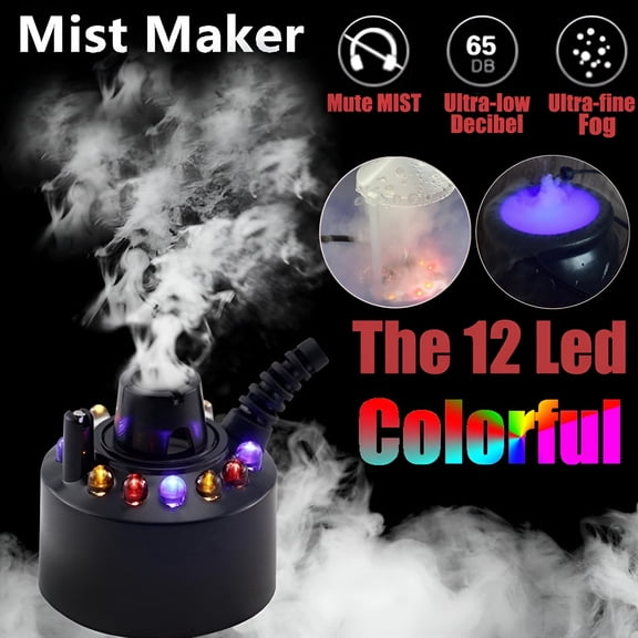HIBIBUD Mist Maker Mini Pond Fog Machine,Halloween Mist Maker Fogger 12 LED Lights Aluminum With Adjustable Controller Guard,Indoor Fountain Mister Foggers,Water Feature Use.