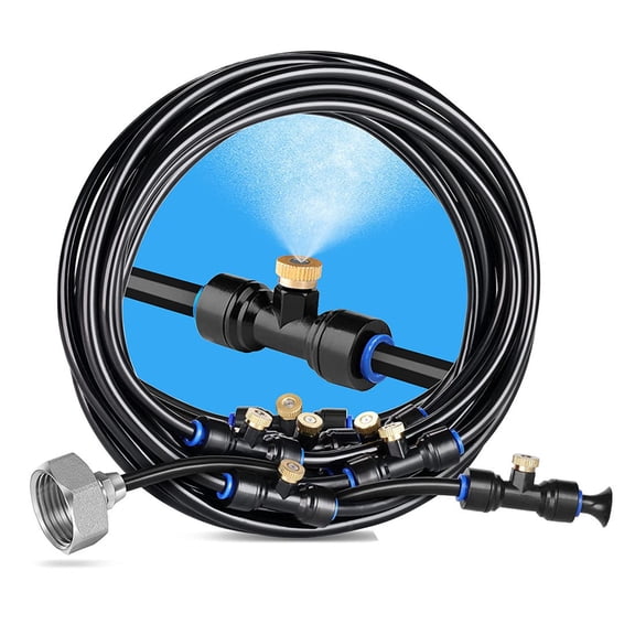 HIBIBUD Misters for Outside Patio 45Ft/14M,Pre-Assembled Misting Cooling System with 12 Brass Nozzles&3/4"Adapter,Outdoor Mister for Patio,Garden,Greenhouse,Pavilion,Dog House,Chicken Coop