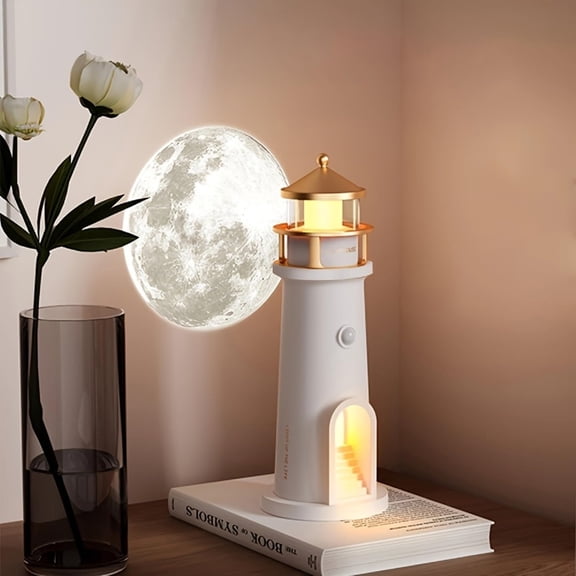HIBIBUD Moon Lighthouse Projector Night Light with Motion Sensor - Rechargeable Led Galaxy Table Lamp,Moon Lamp for Kids,Bedroom,Nursery Decor - Perfect Christmas,Birthday Gift for Boys & Girls