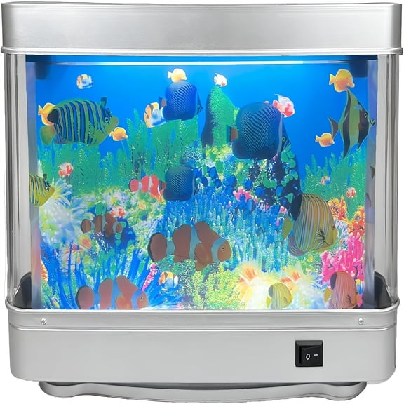 HIBIBUD Motion Fish Tank Mini Aquarium, Artificial Tropical Decorative Lamp Night Light with Moving Fish