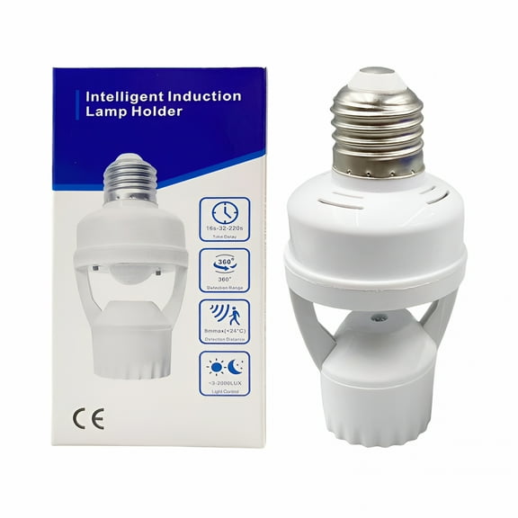 HIBIBUD Motion Sensor Light Socket PIR Motion E27 Screw Bulb Adapter Adjustable Auto On/Off Night Light Control Garage Light For Basement Pantry Room Storage Room Garage Light