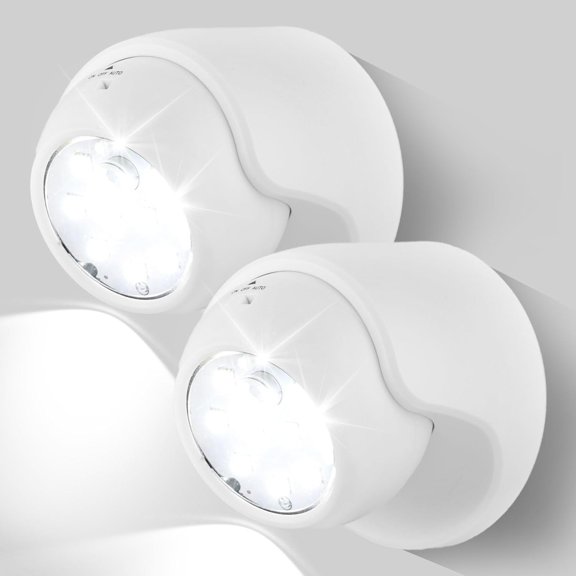 HIBIBUD Motion Sensor Pir Light, 2 Pack White Motion Sensor Led Spotlight Led Security Light, Battery Operated Pir Sensor Security Lights for Hallway Stair Garage Entrance