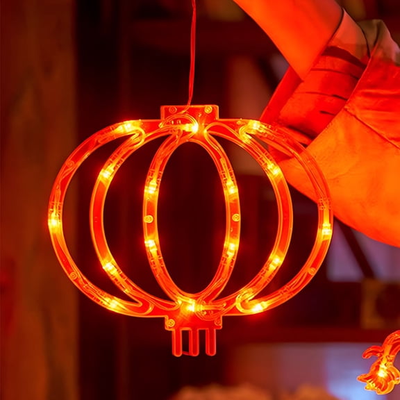 HIBIBUD New Year Decorations Spring Festival Window Lights Red Lantern Firecrackers LED Light with Suction Cup Battery Operated Indoor Hanging