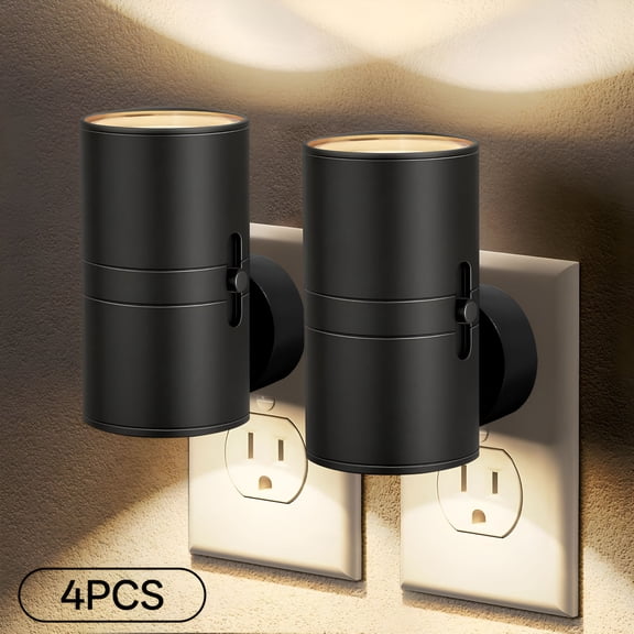 HIBIBUD Night Lights Plug into Wall,Dimmable with 3 Color Modes&Auto On/Off Sensor,Ultra-Slim Nightlight for Hallway,Bathroom,Bedroom,Nursery,Kitchen (4 Pack,Black)