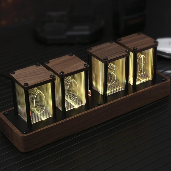 HIBIBUD Nixie Tube Clock Walnut Digital Clock, Support Wi-Fi Time Sync, Alarm & Timer, 1224H Display, a Retro Gift for Friends Nixie Tube Clock