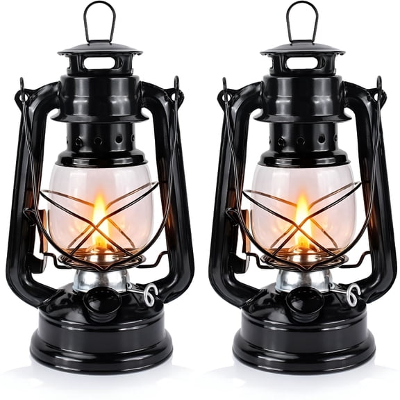 HIBIBUD Oil Lamp Kerosene Lamp Hurricane Lanterns for Indoor Decorative Or Emergency Use,Black - 2 Pieces