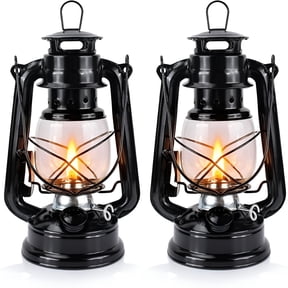 HIBIBUD 2 Pack Hurricane Lanterns, Black Kerosene Oil Lamp for Indoor Decorative and Emergency Use, Adjustable Wick Vintage Lighting