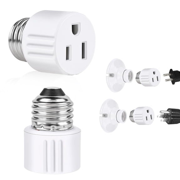 HIBIBUD Outlet Light Socket Adapter,Screw in Outlet Socket,E26 Light Bulb to Outlet Socket Converter,Light Bulb Plug Adapter for Porch Light Socket,Camera,Garage Light (1)