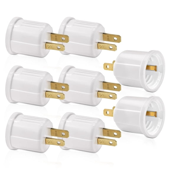 HIBIBUD Outlet to Socket Adapter, Plug-in Light Socket, Convert Outlet to Light Bulb Socket, Polarized 2-Prong Outlet to E26 E27 Screw Base Bulb Socket, 660 Watt, 125 Volt(8, White Color)
