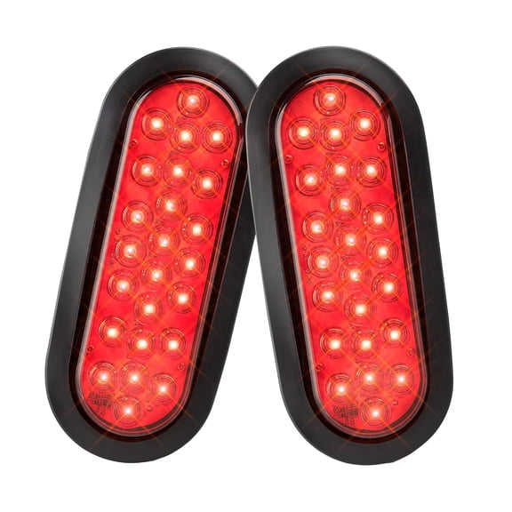 HIBIBUD Oval Red LED Trailer Tail Lights 6 Inch 2PCS, Super Bright 24LEDs Oval 6" Brake Turn Stop Tail Lights with Flush Mount Grommets DOT SAE Certified for RV Truck, Bus, Trucks