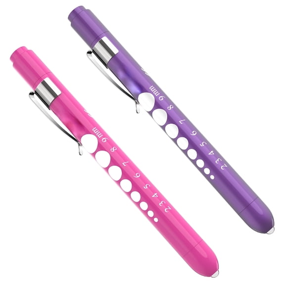 HIBIBUD Pen Light with Pupil Gauge Led Penlight for Nurses Doctors, 2 Pcs Reusable Medical Penlight for Nursing Students (Purple/Pink)
