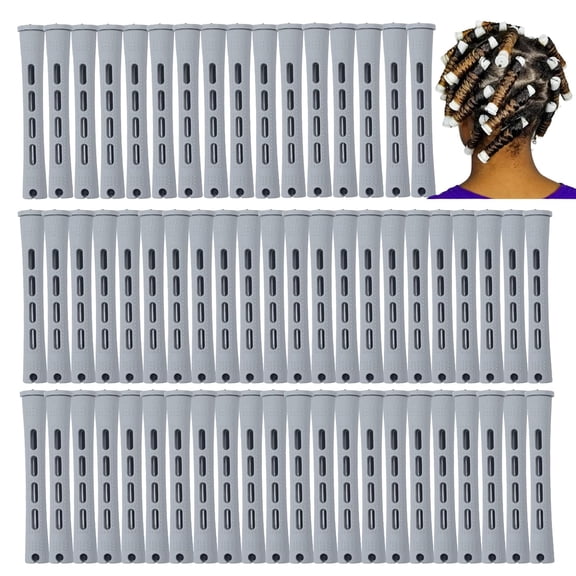 HIBIBUD Perm Rods, 60 Pcs Hair Rollers for Natural Hair Long Short Styling Tool Curlers Small Size 0.59 Inch Gray Color, Versatile Perm Rods