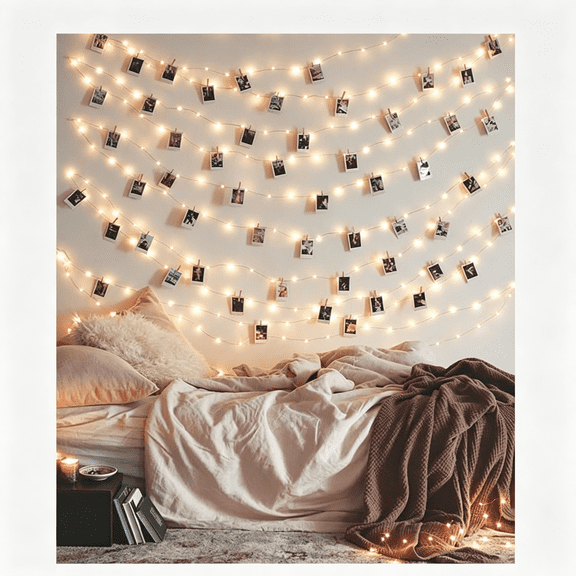 HIBIBUD Photo Clip String Lights 17Ft - 50 Led Fairy String Lights with 50 Clear Clips for Hanging Pictures, Photo String Lights with Clips - Perfect Dorm Bedroom Wall Decor Wedding Decorations