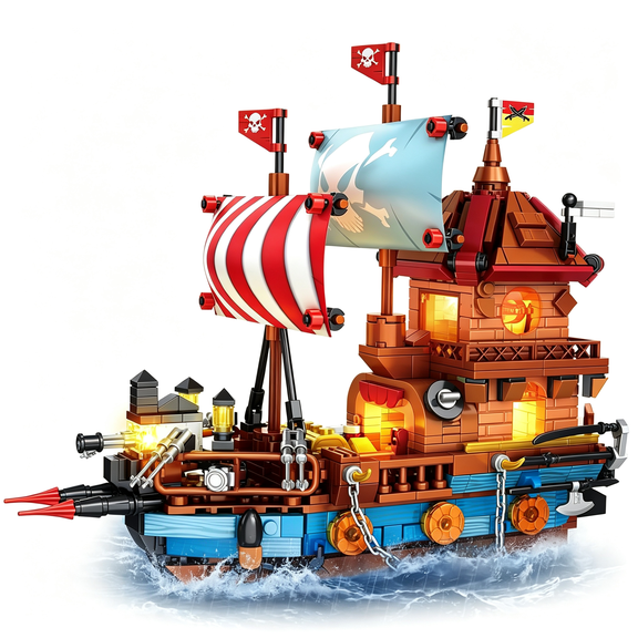 HIBIBUD Pirate Ship Building Set with Led Lights 916Pcs Pirate Ship Model Kit,Compatible with Opening Treasure Chest,Movable Lifebuoy&Detachable Weapons,Collectible Display Gift for Kids