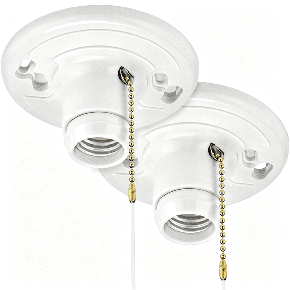 HIBIBUD Plastic Lamp Holder,E26 Socket,Featuring Pull Chain,2 Pack | One-Piece Medium Base,Outlet Box Mount,660W,Led&Incandescent Compatible Pull Chain Light Fixture