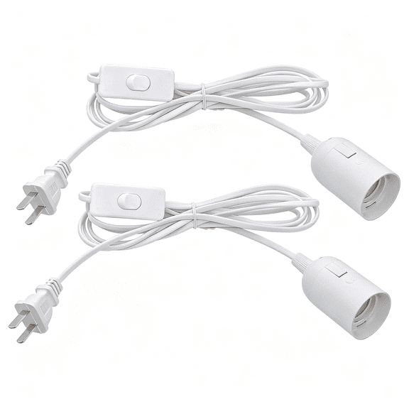 HIBIBUD Plug in Hanging Light Kit,Retro Hanging Lights with Plug in Cord,E26 E27 Industrial Pendant Light Fixture,9.8 Ft Cord with On/Off Switch Hanging Lamp for Living Room Bedroom 2 Pack (White)