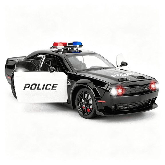 HIBIBUD Police Car Model for Collectible 1:24 Challenger Hellcat Toy,Diecast Vehicle Toy with Lights and Sounds,Pull Back Decoration Model Car Toy for Adults Kids Birthday Gifts