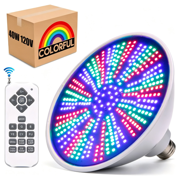 HIBIBUD Pool Lights, 120V 40W Rgb Color Changing Underwater Led Pool Light for Inground Pool with Remote Control, E26 Replacement Bulb Fit in for and Pool Light Fixtures
