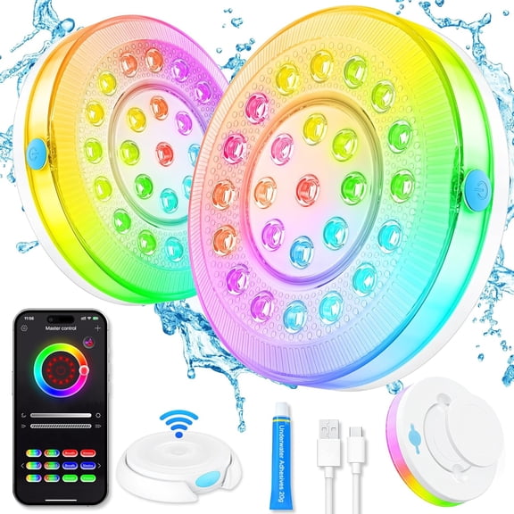 HIBIBUD Pool Lights for Above Ground Pool & Inground Pool | Waterproof Underwater,Battery Operated App Controlled,16 Color Changing,Hot Tub Compatible,Magnet for Pool Pond