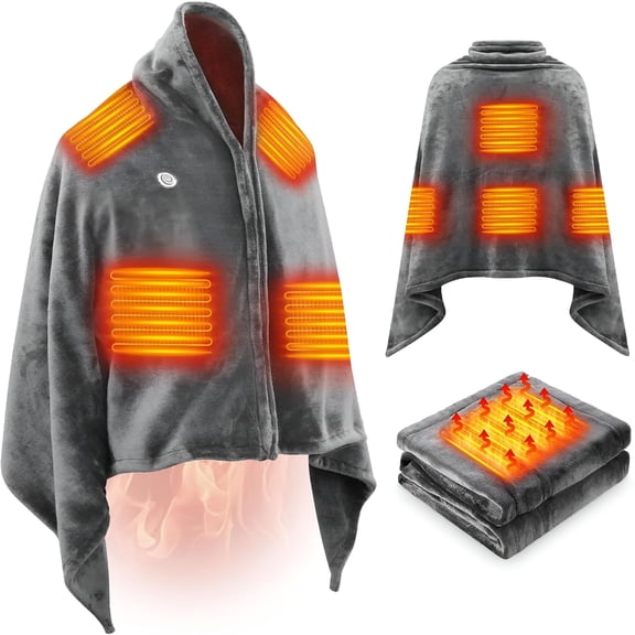 HIBIBUD Portable Auto Heated Blanket Battery Operated,20000mAh Cordless Heated Blanket,8 Heating Zones,3 Heating Levels&Timing Function Outdoor USB Electric Blanket Shawl