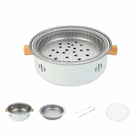HIBIBUD Portable Charcoal Barbecue Grill,1Pc Mini Bbq Grill Multifunctional Charcoal Grill Round Tabletop Charcoal Grill for Outdoor Cooking Home Party Picnic Camping (Beige)