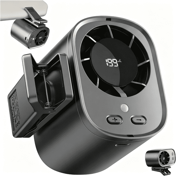 HIBIBUD Portable Clip on Air Conditioner Fan for Car with LED Display,360 Rotation 199 Speeds Mini Cooling Fans,USB Rechargeable 1500mAh Battery Powered Personal Fan for Car Vehicle Stroller