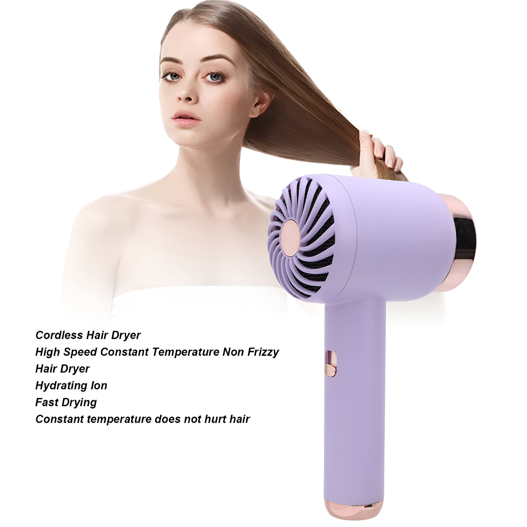 HIBIBUD Portable Cordless Hair Dryer with Hot/Cold Air, Ionic Hair Dryer for Travel Home, 1500mAh Battery Mini Hair Dryer