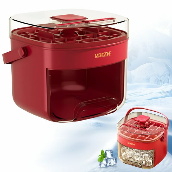 HIBIBUD Portable Countertop Ice Maker Machine - With Handle&Basket,48 Ice Cubes (White&Red),for Home/Kitchen/Camping/RV
