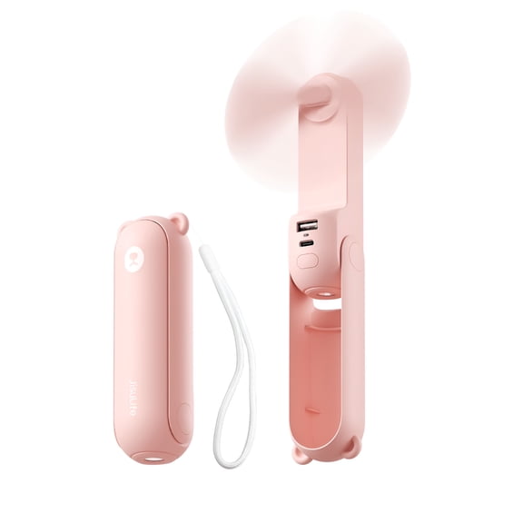 HIBIBUD Portable Mini Fan,Rechargeable Handheld Fan,19Hrs Runtime with Flashlight & Power Bank,3 IN 1 Foldable Pocket Fan for Travel,Office,Gift for Women - Pink