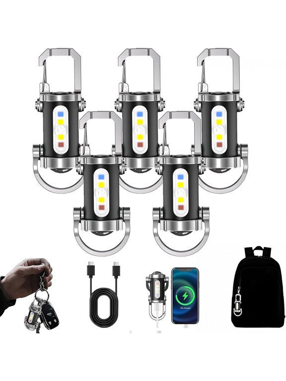 2026 New Portable Rechargeable Bright Keychain Flashlight Phone Charger,1200 Lumens Waterproof Mini Edc Compact Keychains Flashlight,Led Usb Torch Light with 7 Modes Type-C for Camping