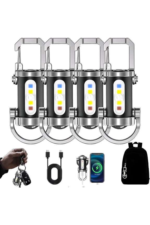Portable Rechargeable Bright Keychain Flashlight Phone Charger, 1200 Lumens Waterproof Mini EDC Compact Keychains Flashlight, LED USB Torch Light with 7 Modes Type-C for Outdoor Camping