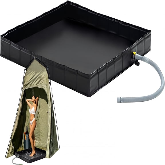HIBIBUD Portable Shower Pan,41" x 41" x 5" Foldable Shower Base & Basin Floor with Detachable Drain Pipe,Ideal for RV,Outdoor,Indoor Shower Stall Enclosures