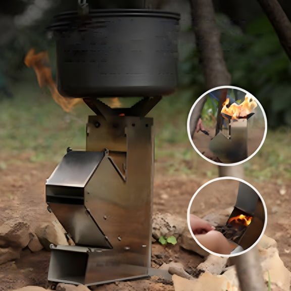 HIBIBUD Portable Stainless Steel Rocket Stove for Camping & Outdoor Cooking - Foldable Wood Burning Stove with Storage Bag,Lightweight 0.97Kg Portable Stove for Camping