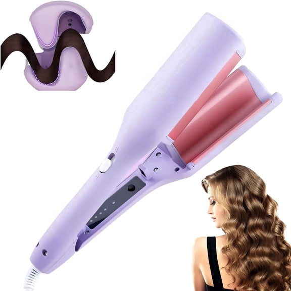 HIBIBUD Professional 1.25 Inch Silicone Deep Wave Hair Curling Iron, Automatic Shutoff, Purple
