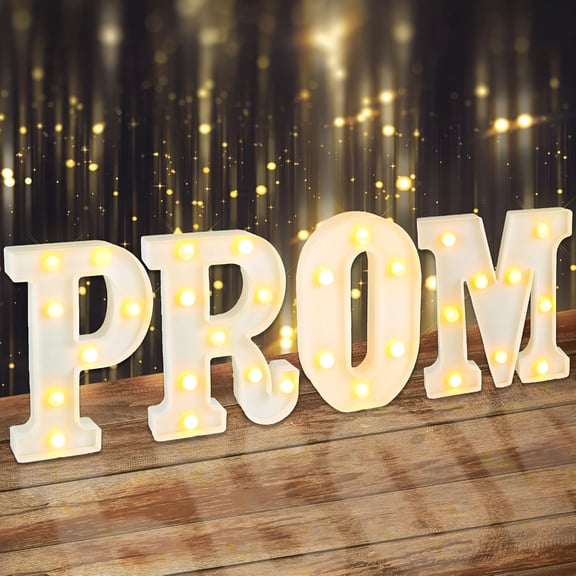 HIBIBUD Prom Decorations,4 Pcs Prom Letters with Warm Led Lights,Prom Centerpieces Table Decorations,Prom Backdrop Photo Booth Props,Lighted Prom Dcor Sign(White)