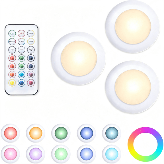 HIBIBUD Puck Lights 3 Pack,Battery Operated Led Lights with Remote,Wireless Tap Stick Cabinet Shelf Lights for Kids Light Table Battery Operated Kids Light Table
