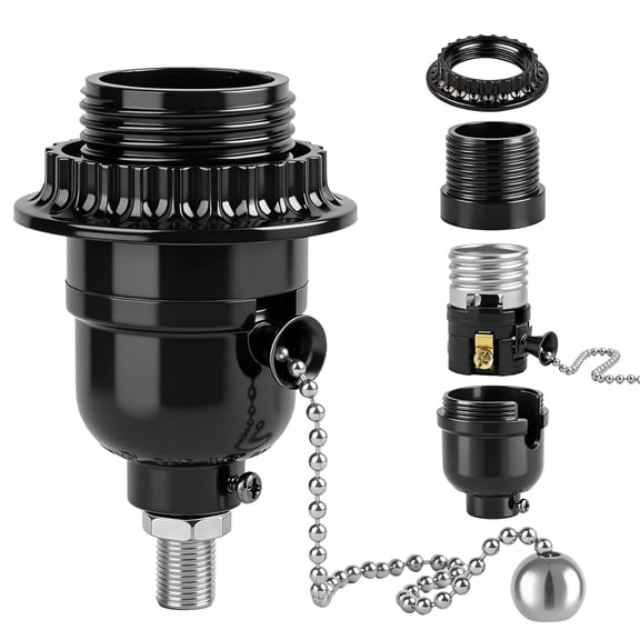 HIBIBUD Pull Chain Light Bulb Socket with Lamp Shade Ring,Ul Listed E26 Light Socket Replacement with On/Off Switch,Lamp Bulb Holder for Table and Floor Lamp,Lamp Parts,1-Pack