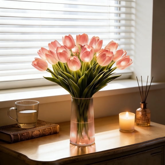 HIBIBUD Radiant Romantic Tulip Light, 15 Pcs Twinkling Tree Tulips Led Night Light, Flower Lights Ambient Night Lamp, Glowing Tulip Bouquet for Bedroom Decor Gift (Pink) Led Night Light