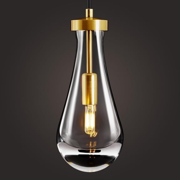HIBIBUD Raindrop Pendant Lights Kitchen Island: Single Raindrop Crystal Light Fixtures-Gold Brass Teardrop Chandelier Lighting over Dining Table-Modern Glass Tear Drop Ceiling Pendants Light