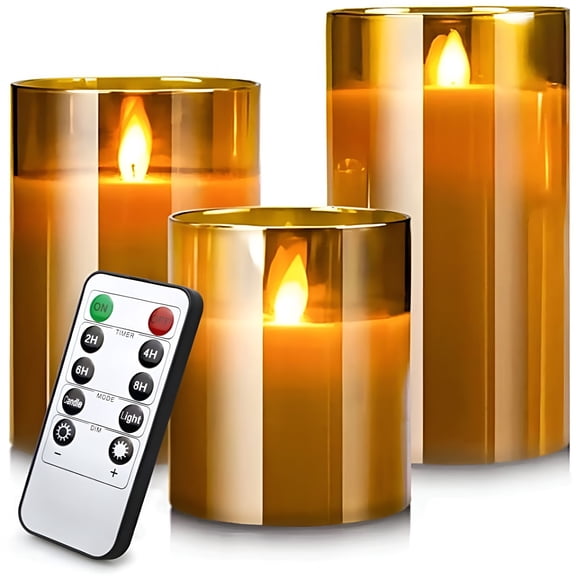 HIBIBUD Rechargeable Flameless Candle,Realistic Flickering Flameless Candles LED Pillar Real Wax Candle with Remote Control and Timer,Upgraded Teardrop Wick,Clear Glass Electronic Candles,Set of 3