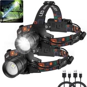HIBIBUD Rechargeable Headlamp 2Pack,99000 Lumens Super Bright Led Head Lamp with 3 Modes,90  Adjustable Head Lights for Forehead,45H Long Runtime&Ipx6 Waterproof Headlamps for Hiking