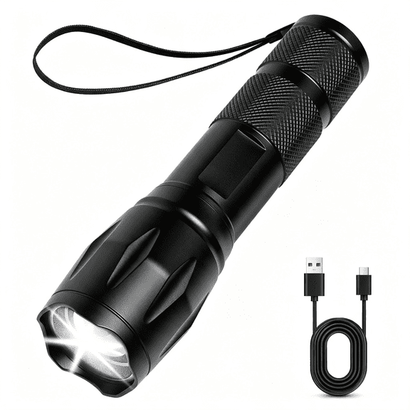 HIBIBUD Rechargeable Led Flashlight, Bright Tactical Torch High Lumens, White Light, Waterproof Handheld Zoomable Flash Light, Gifts for Men, Hunting Camping Essentials Gear